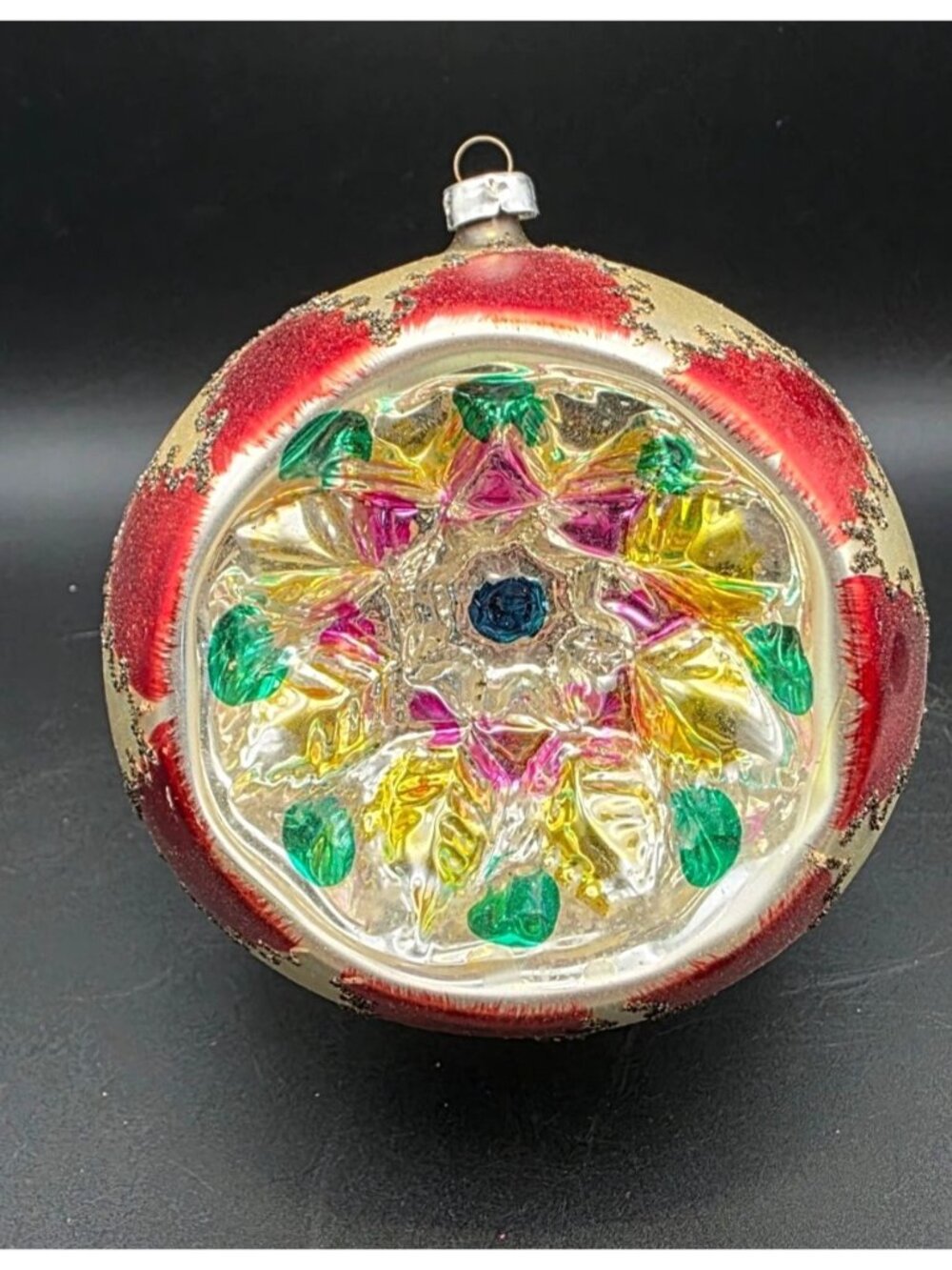 Rare Jumbo 4" Vintage Lanissa Christmas Ornament Mica Indent Retro West Germany